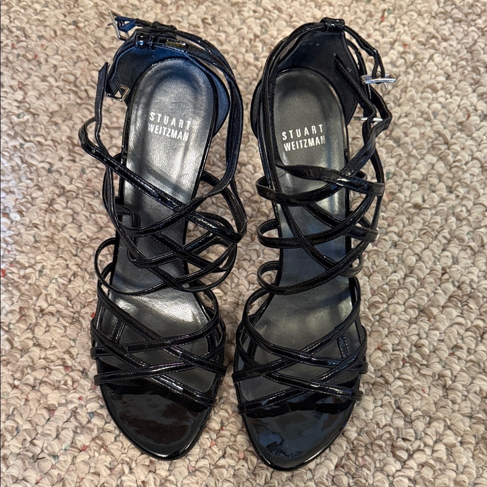 Stuart Weitzman Glossy Black Strappy Heels